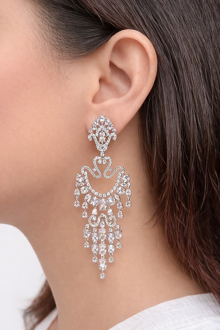 White Finish Zircon Dangler Earrings by Prestones at Pernia's Pop Up Shop