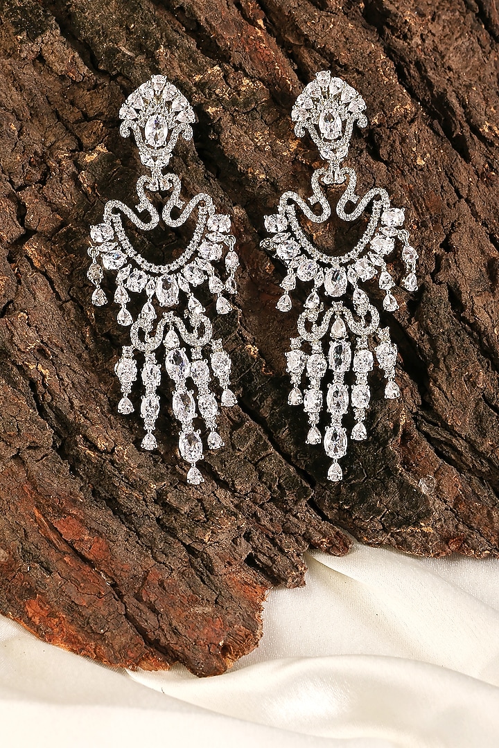 White Finish Zircon Dangler Earrings by Prestones at Pernia's Pop Up Shop