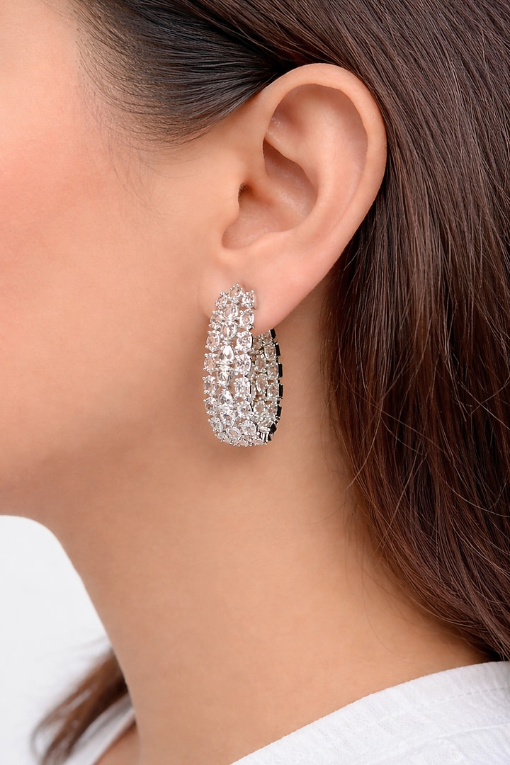 White Finish Zircon Hoop Earrings by Prestones at Pernia's Pop Up Shop