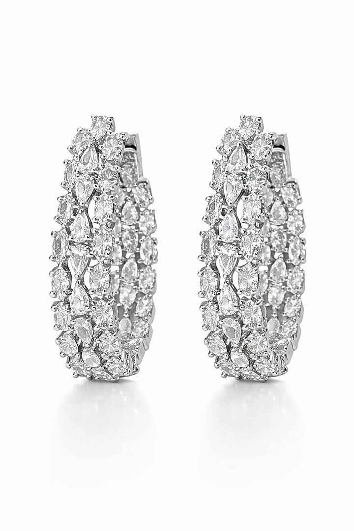 White Finish Zircon Hoop Earrings by Prestones at Pernia's Pop Up Shop
