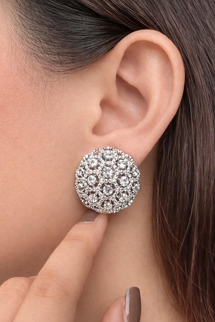 White Finish Zircon Stud Earrings by Prestones at Pernia's Pop Up Shop
