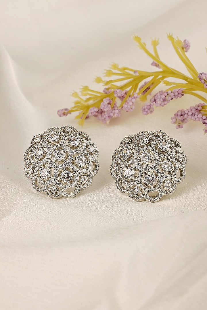 White Finish Zircon Stud Earrings by Prestones at Pernia's Pop Up Shop