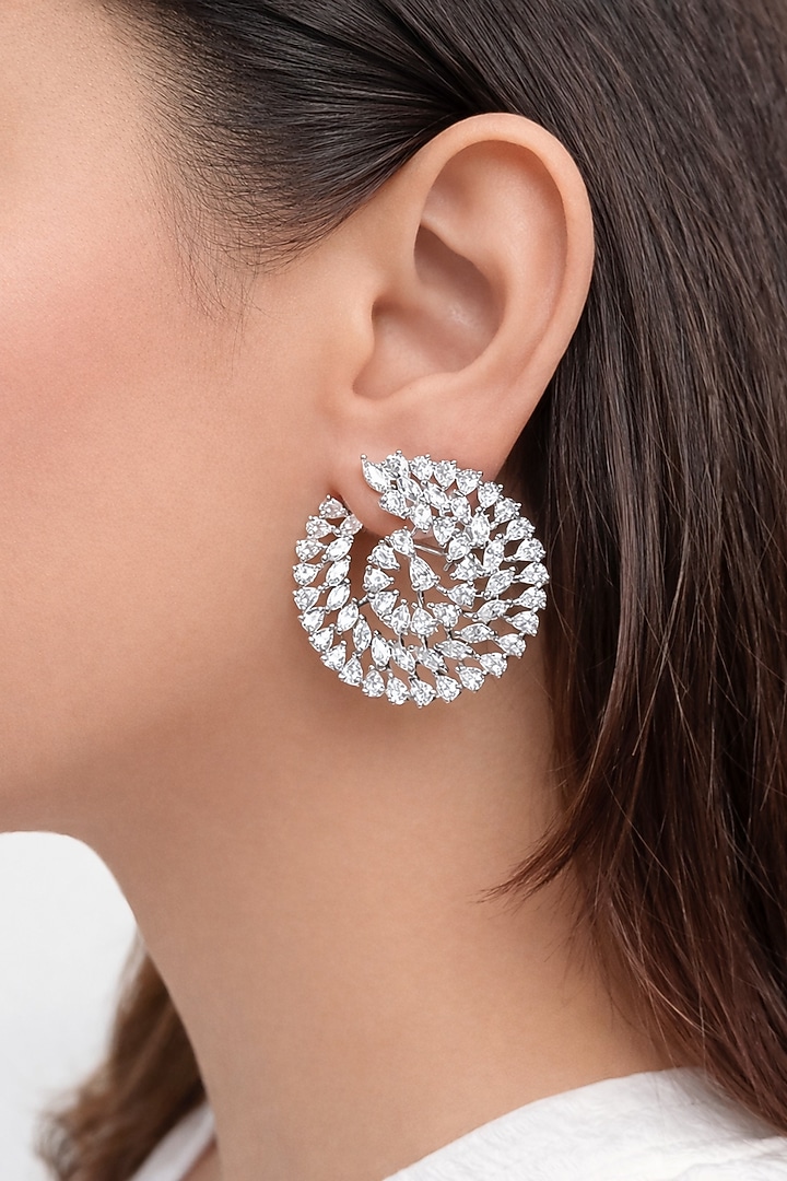 White Finish Zircon Stud Earrings by Prestones at Pernia's Pop Up Shop