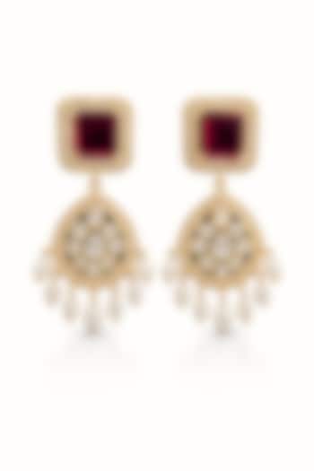 Gold Finish Ruby Kundan Polki & Zircon Dangler Earrings by Prestones at Pernia's Pop Up Shop