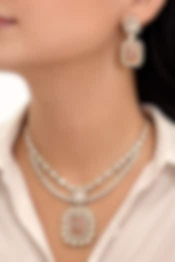 Gold Finish Pink Kundan Polki Long Floral Necklace Set by Prestones at Pernia's Pop Up Shop