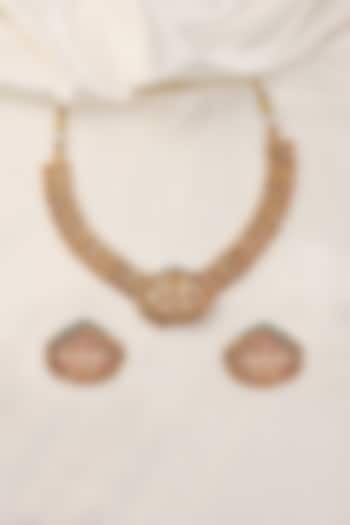 Gold Finish Green Stone Temple Necklace Set by Prestones at Pernia's Pop Up Shop