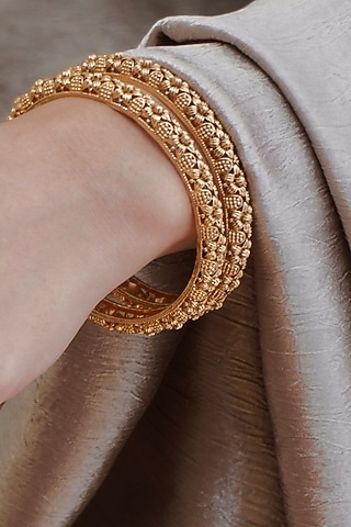 Antique Gold Finish Beadwork Temple Bangles (Set Of 4) by Prestones