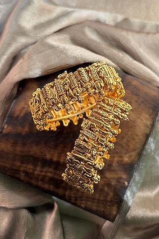 Antique Gold Finish Temple Bangles (Set of 2) by Prestones