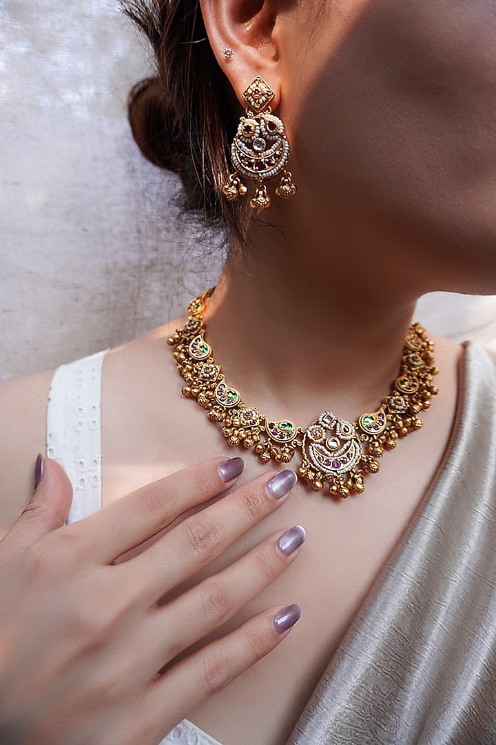 Antique Gold Finish Temple Necklace Set by Prestones at Pernia's Pop Up Shop