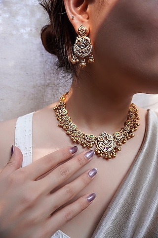 Antique Gold Finish Temple Necklace Set by Prestones