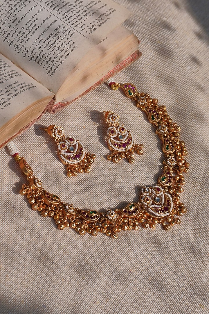 Antique Gold Finish Temple Necklace Set by Prestones at Pernia's Pop Up Shop