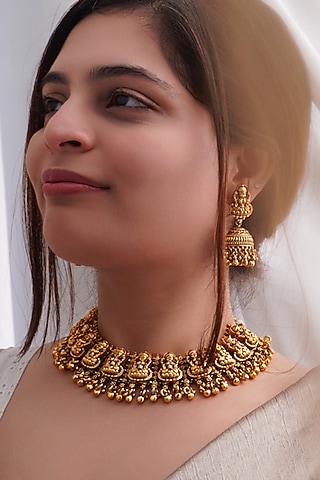 Antique Gold Finish Temple Choker Necklace Set by Prestones