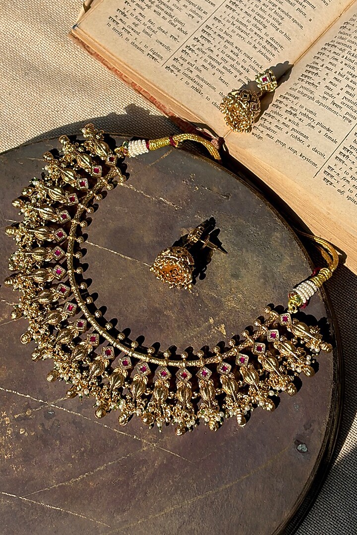 Antique Gold Finish Temple Necklace Set by Prestones at Pernia's Pop Up Shop