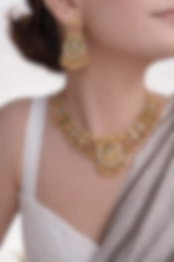 Antique Gold Finish Kundan Polki Temple Necklace Set by Prestones at Pernia's Pop Up Shop