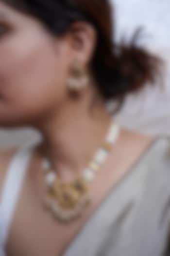 Antique Gold Finish Pearl Temple Necklace Set by Prestones at Pernia's Pop Up Shop