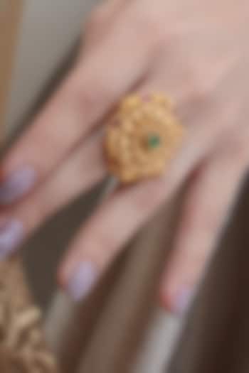 Antique Gold Finish Synthetic Stone Temple Ring by Prestones at Pernia's Pop Up Shop
