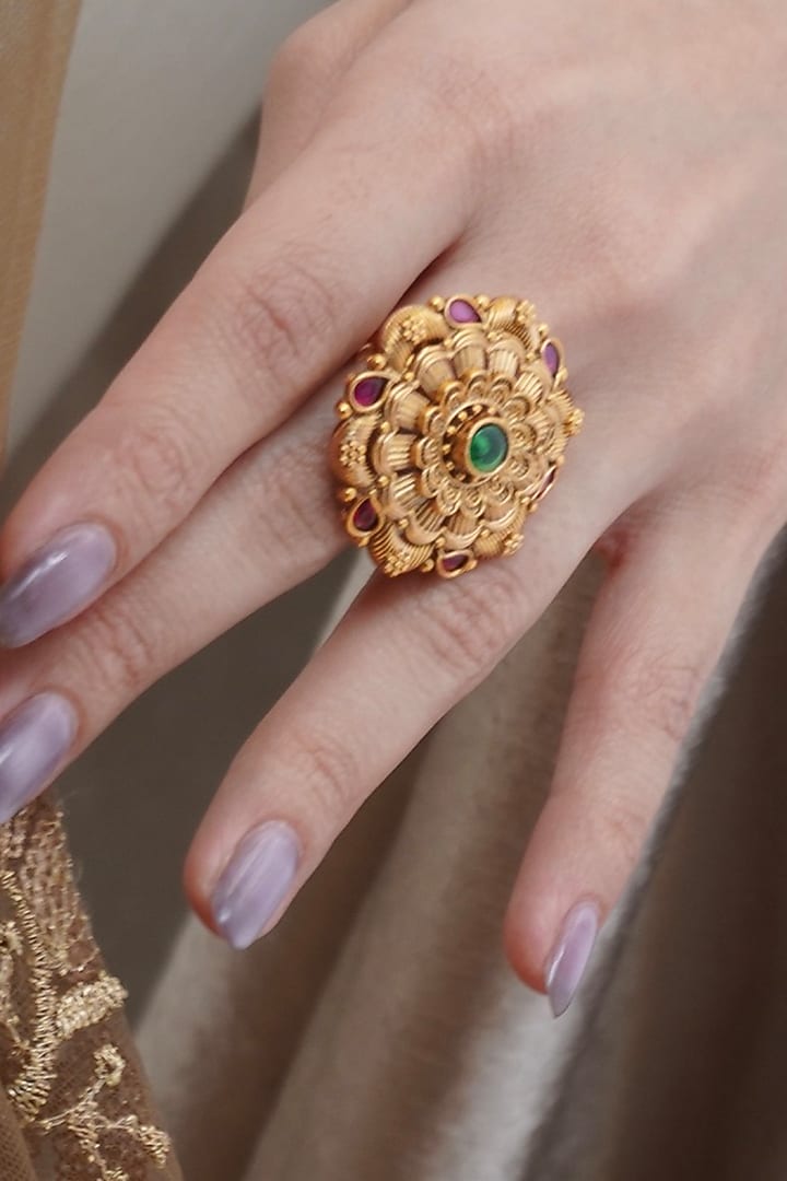 Antique Gold Finish Synthetic Stone Temple Ring by Prestones at Pernia's Pop Up Shop