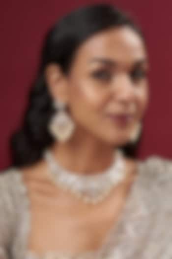 Gold Finish Kundan Polki & Pearl Choker Necklace Set by Prestones at Pernia's Pop Up Shop