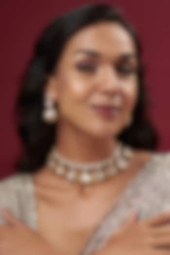Gold Finish Kundan Polki & Zircons Choker Necklace Set by Prestones at Pernia's Pop Up Shop