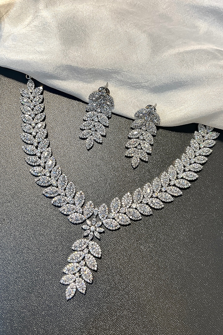 White Finish Zircon Choker Necklace Set by Prestones