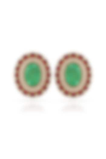 Gold Finish Emerald & Ruby Dangler Earrings by Prestones at Pernia's Pop Up Shop