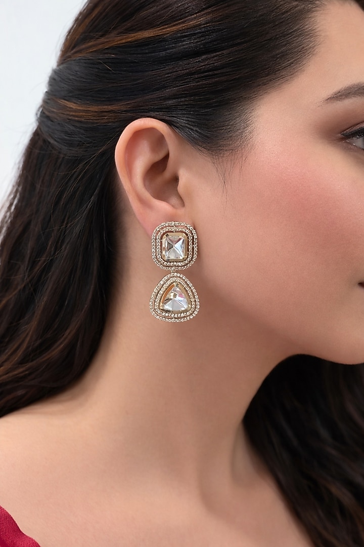 Gold Finish Crystal & CZ Stud Earrings by Prestones at Pernia's Pop Up Shop