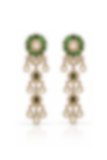 Gold Finish Emerald & Kundan Polki Dangler Earrings by Prestones at Pernia's Pop Up Shop