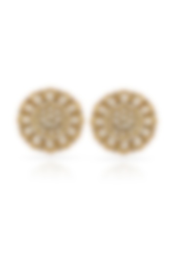 Gold Finish Kundan Polki & Pearl Stud Earrings by Prestones at Pernia's Pop Up Shop