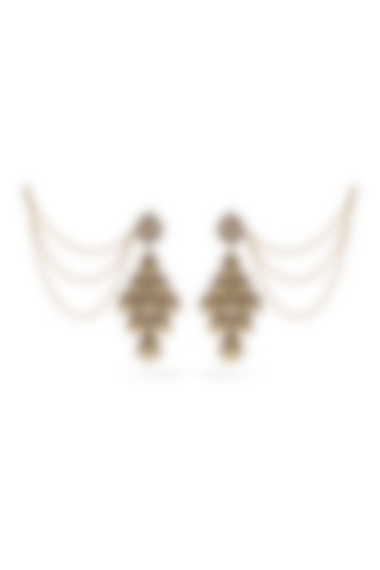 Gold Finish Kundan Polki & Pearl Jhumka Earrings by Prestones at Pernia's Pop Up Shop