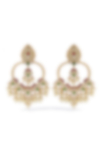 Gold Finish Kundan Polki & Pearl Chandbali Earrings by Prestones at Pernia's Pop Up Shop