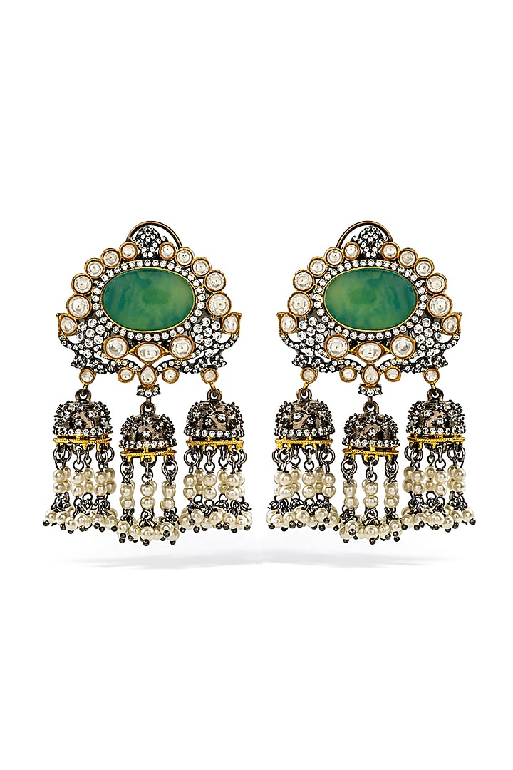 Black Rhodium Finish Synthetic Stone Dangler Earrings by Prestones at Pernia's Pop Up Shop