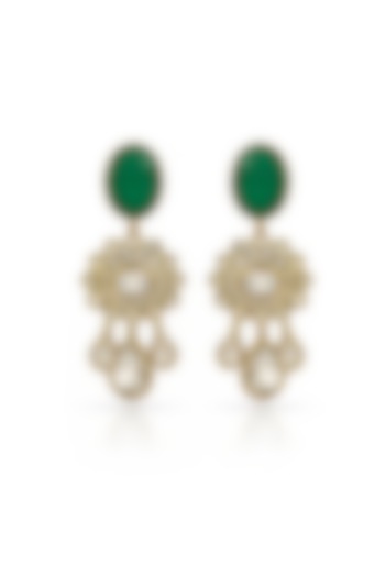 Gold Finish Emerald & CZ Dangler Earrings by Prestones at Pernia's Pop Up Shop