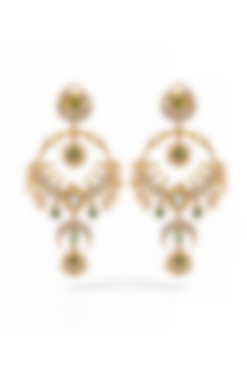 Gold Finish Emerald & Kundan Polki Chandbali Earrings by Prestones at Pernia's Pop Up Shop