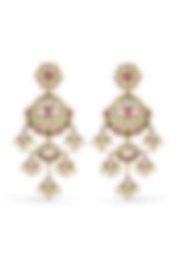 Gold Finish Kundan Polki & Pearl Dangler Earrings by Prestones at Pernia's Pop Up Shop