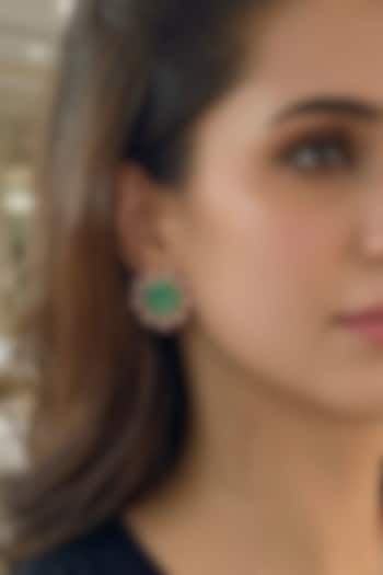 Gold Finish Kundan Polki & Green Stone Stud Earrings by Prestones at Pernia's Pop Up Shop