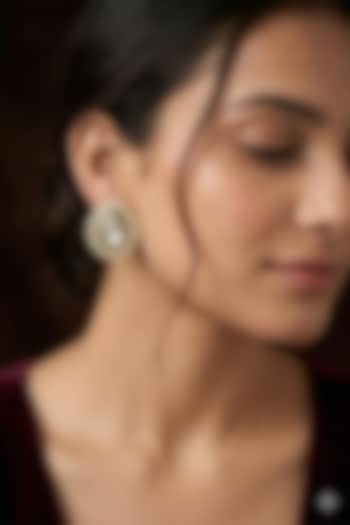 Gold Finish Kundan Polki Green Enameled Stud Earrings by Prestones at Pernia's Pop Up Shop