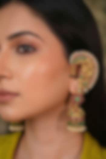Gold Finish Kundan Polki & Red Stone Earcuffs by Prestones at Pernia's Pop Up Shop