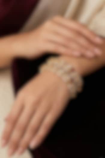 Gold Finish Kundan Polki & Ruby Stone Openable Bangles (Set Of 2) by Prestones at Pernia's Pop Up Shop