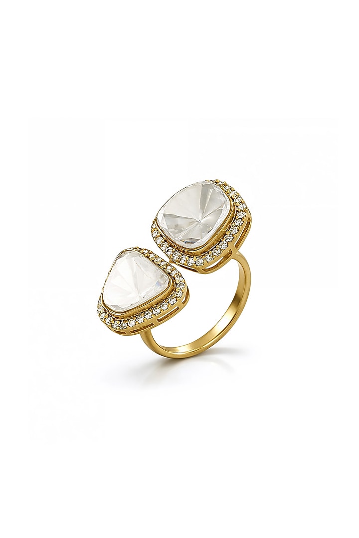 Gold Finish Kundan Polki & Cubic Zirconia Ring by Prestones at Pernia's Pop Up Shop