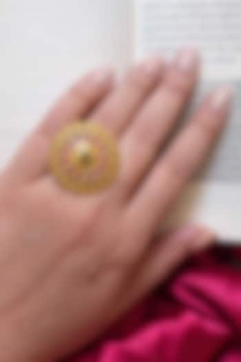Gold Finish Kundan Polki & Ruby Stone Ring by Prestones at Pernia's Pop Up Shop