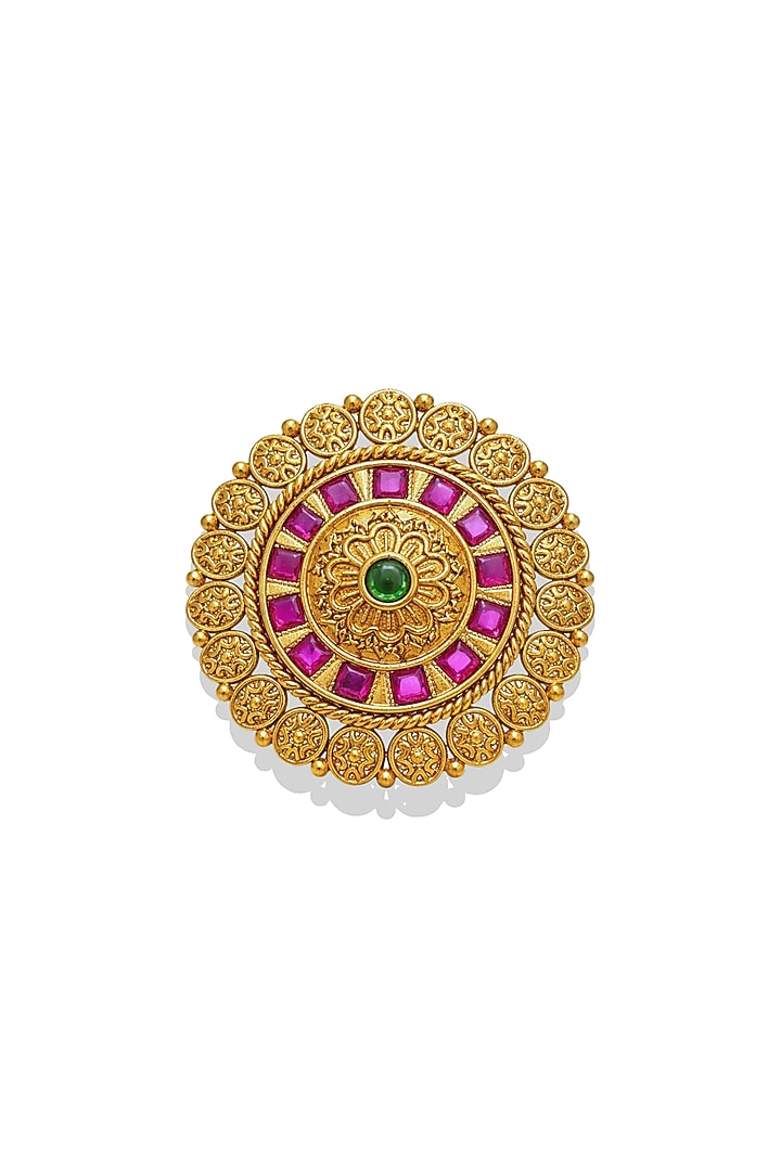 Gold Finish Kundan Polki & Ruby Stone Ring by Prestones at Pernia's Pop Up Shop