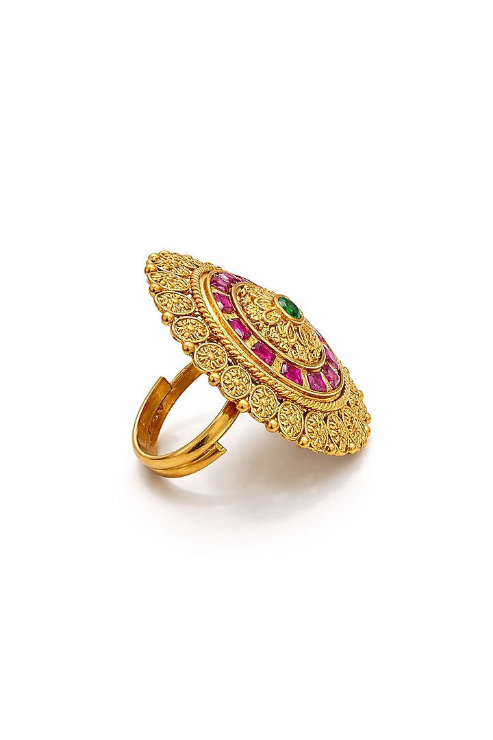 Gold Finish Kundan Polki & Ruby Stone Ring by Prestones at Pernia's Pop Up Shop