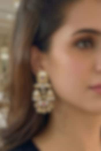 Gold Finish Pearl Drop & Ruby Stone Jhumka Earrings by Prestones at Pernia's Pop Up Shop