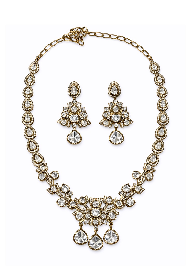 Gold Finish Kundan Polki Choker Necklace Set by Prestones at Pernia's Pop Up Shop