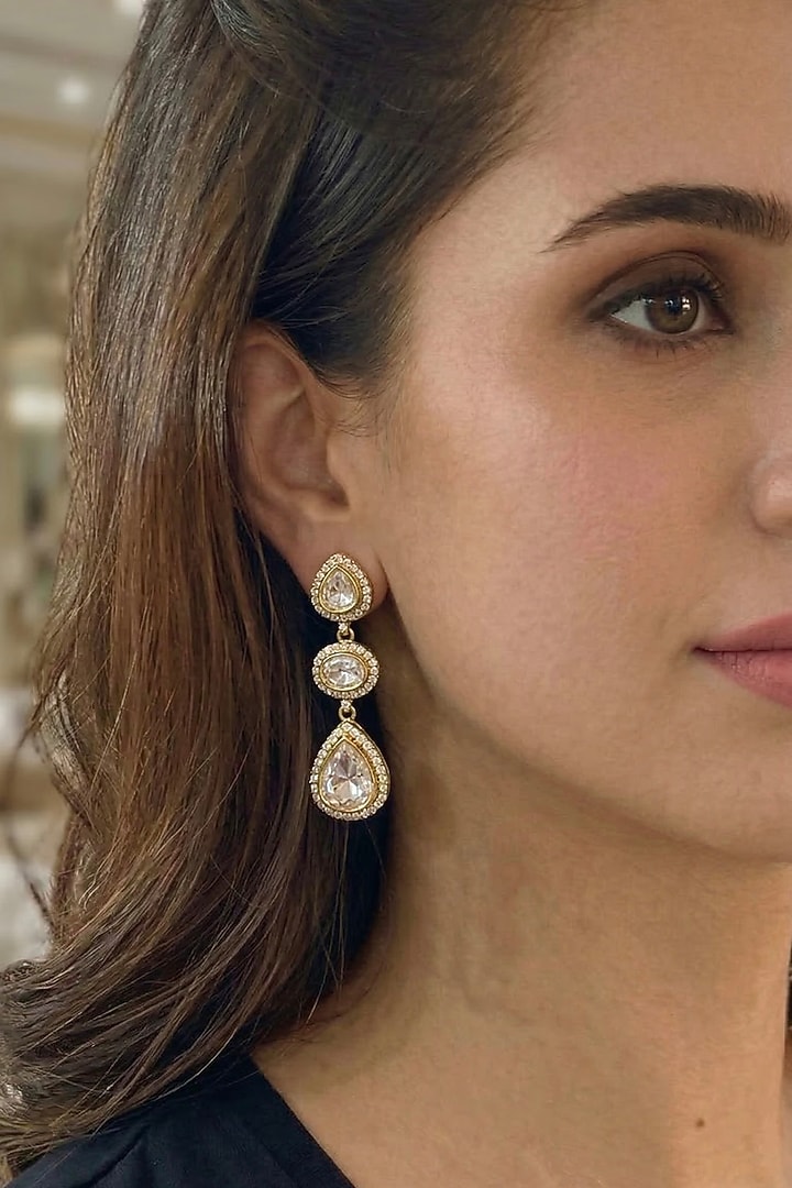 Gold Finish Zircon Dangler Earrings by Prestones at Pernia's Pop Up Shop