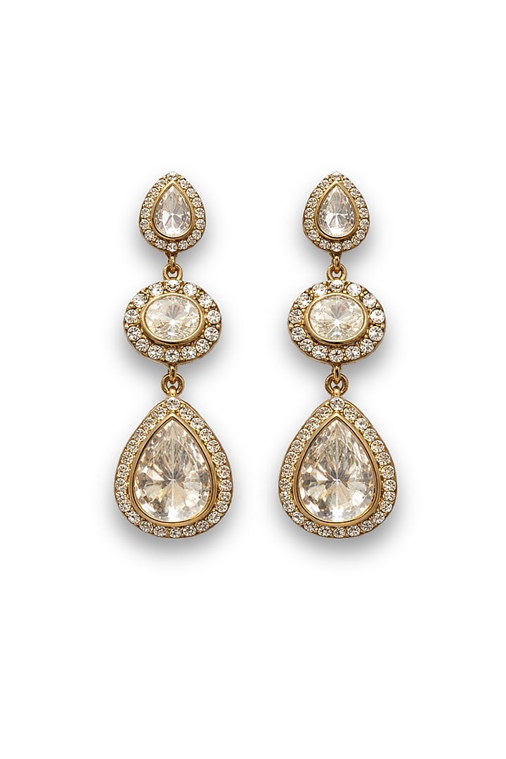 Gold Finish Zircon Dangler Earrings by Prestones at Pernia's Pop Up Shop
