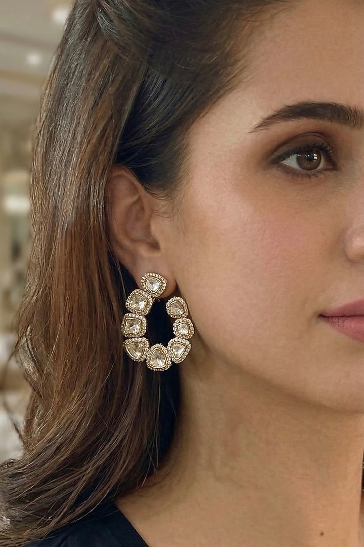 Gold Finish Zircon Dangler Earrings by Prestones at Pernia's Pop Up Shop