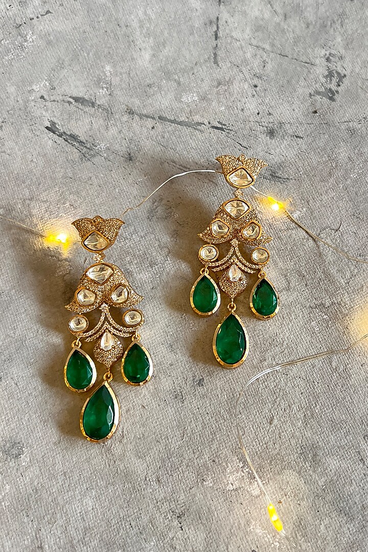 Gold Finish Zircon & Crystal Dangler Earrings by Prestones at Pernia's Pop Up Shop