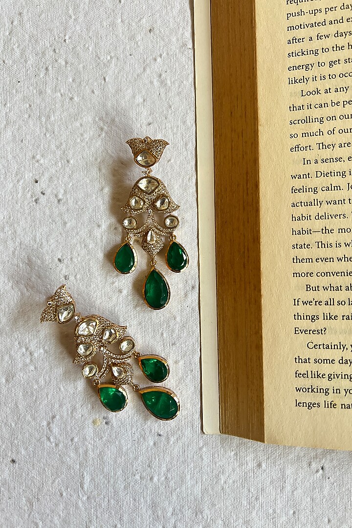 Gold Finish Zircon & Crystal Dangler Earrings by Prestones at Pernia's Pop Up Shop