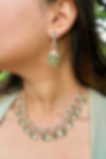 Gold Finish Jade Green Beaded & Kundan Polki Necklace Set by Prestones at Pernia's Pop Up Shop